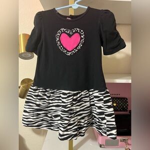 Copper Key Black and White Zebra Dress with Pink Heart